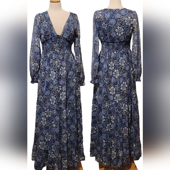 Patrons of Peace Dresses & Skirts - Patrons Of Peace Boheiman Smocked Sheer Ruffled Peasant Dress